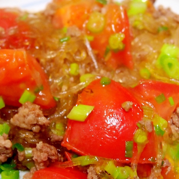 トマトとひき肉の中華春雨